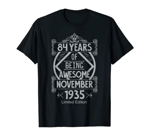 Idea de regalo de cumpleaños de 84 años Noviembre 1935 Cumpleaños Camiseta