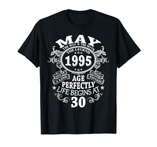 Regalo 30 Años Hombre 30 Cumpleaños Vintage Mayo 1995 Camiseta