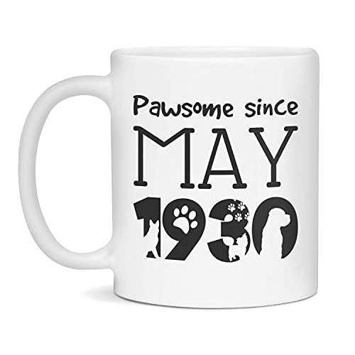 Pawsome Since May 1930 Taza de café de cerámica para cumpleaños para amantes de los perros, 11...