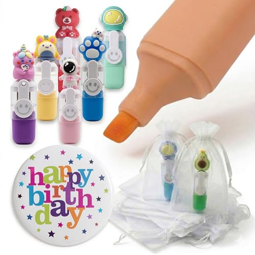 KeKo Pack 30 Mini Subrayadores Infantiles Divertidos, 30 Bolsa, 1 Chapa Cumpleañera,Regalos...