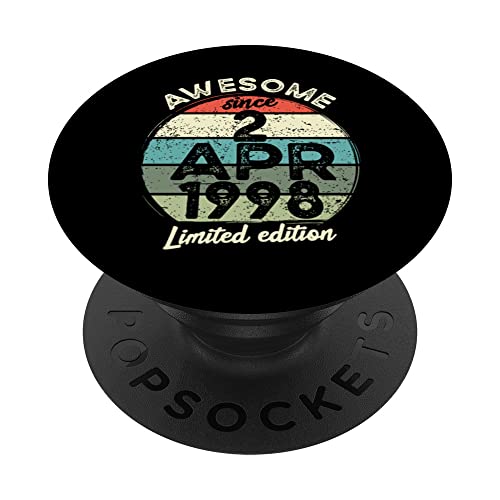 Camiseta de cumpleaños de 25 años, 2 de abril de 1998, 25 cumpleaños PopSockets PopGrip...