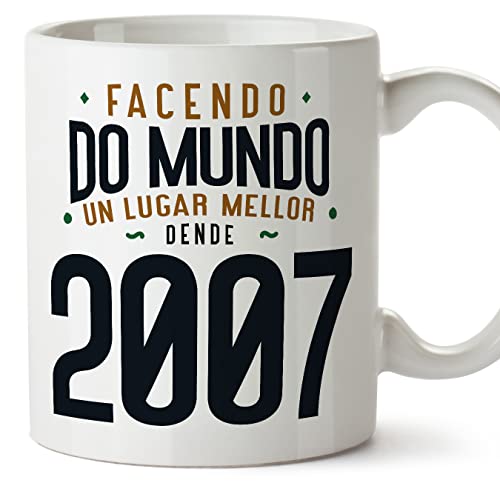 MUGFFINS Tazas 2007 Cumpleaños - En Gallego - Facendo do Mundo un Lugar Mellor - 11 oz / 330 ml -...