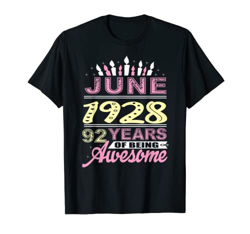 Junio 1928 92 años 92 cumpleaños vela romántica mujeres Camiseta