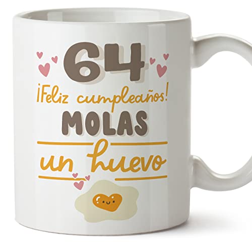 MUGFFINS Tazas 64 Cumpleaños - En Español - Feliz Cumpleaños Molas un Huevo - 11 oz / 330 ml -...