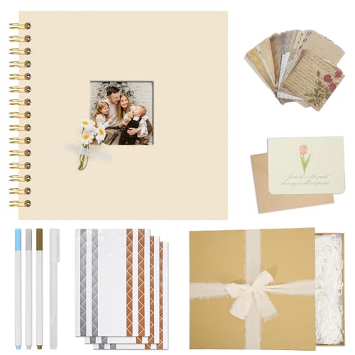 Vienrose Álbum de Scrapbook DIY Kit Completo 20,5 x 20,5 cm con Tapa de Lino, 40 Páginas Blancas y...