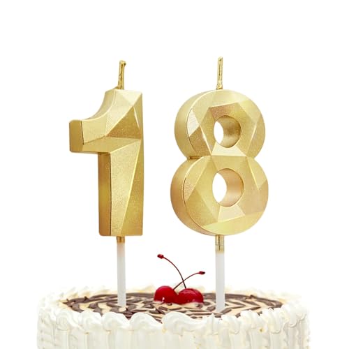 Prebarfun Velas de cumpleaños número 18, velas doradas del número 18, decoración para tartas de...