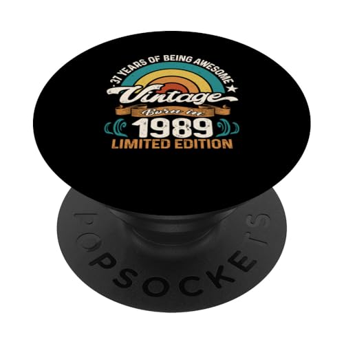 Retro Sunset 37 Years of Awesome Born 1989-37 cumpleaños PopSockets PopGrip Adhesivo