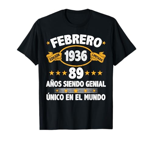Febrero 1936 89 Años Hombre Cumpleaños Regalo Febrero 1936 Camiseta