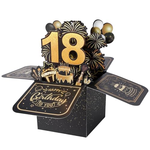 BOFUNX Tarjeta de Felicitación Cumpleaños de 18 Años Pop Up 3D Tarjeta Emergente Regalo Original...