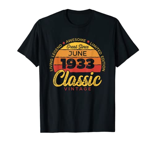 Retro 90 Años Junio 1933 Cumpleaños Vintage Bday Classic Camiseta
