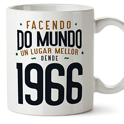 MUGFFINS Tazas 1966 Cumpleaños - En Gallego - Facendo do Mundo un Lugar Mellor - 11 oz / 330 ml -...