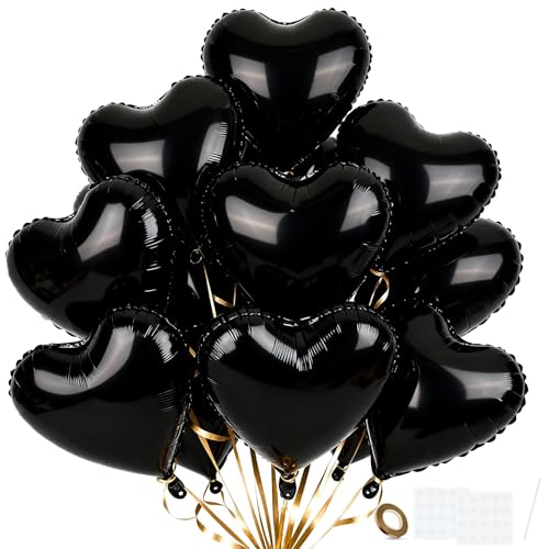 24 Globos de Papel de Corazón, Globos en Forma de Corazón de Color Negro 18 Pulgadas, Kit de...