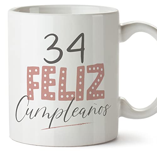 MUGFFINS Tazas 34 Cumpleaños - En Español - ¡Feliz Cumpleaños! Rosa - 11 oz / 330 ml - Regalo...