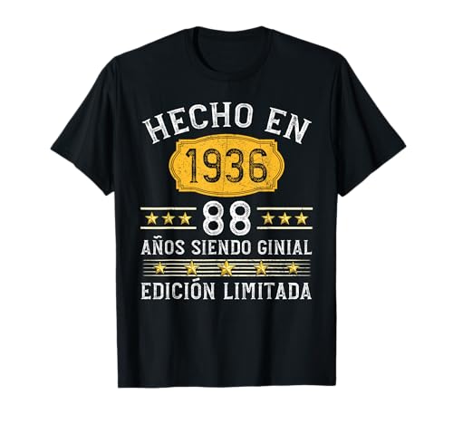 88 Años Cumpleaños Regalo Hombre Hecho En 1936 Camiseta