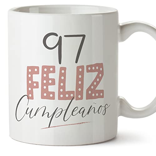 MUGFFINS Tazas 97 Cumpleaños - En Español - ¡Feliz Cumpleaños! Rosa - 11 oz / 330 ml - Regalo original y divertido