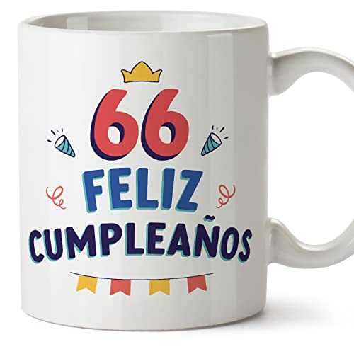 MUGFFINS Tazas 66 Cumpleaños - En Español - ¡Feliz Cumpleaños! - 11 oz / 330 ml - Regalo...