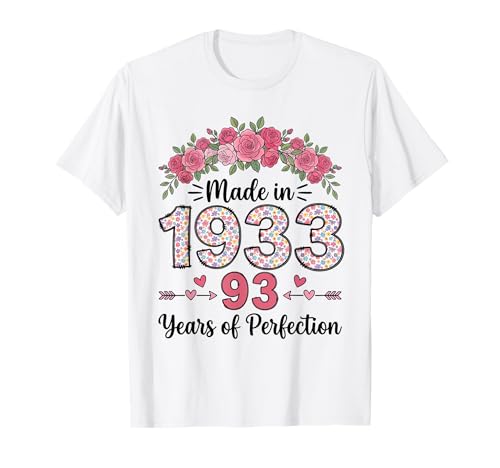Hecho en 1933, Regalos Florales de 93 cumpleaños para Mujeres de 93 años Camiseta