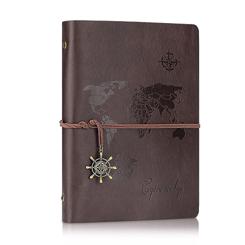 SEEALLDE A5 Cuaderno de Cuero Libreta Hojas Blancas Cuaderno de Viaje Vintage Rellenable Bloc Notas...