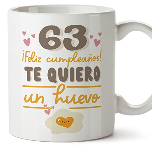 MUGFFINS Tazas 63 Cumpleaños - En Español - Te quiero un Huevo Regalo Amigos Novios Familiares -...