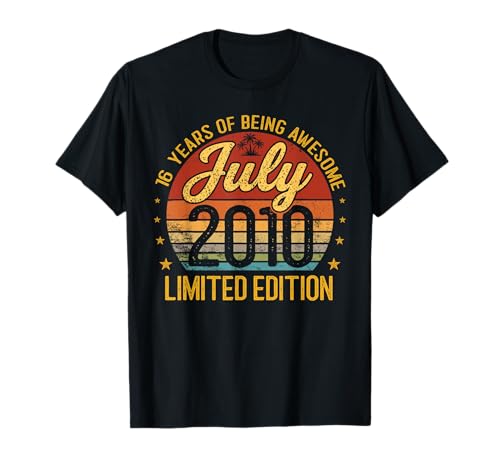 Retro Julio 2010 Edición Limitada 16 Años Cumpleaños Camiseta