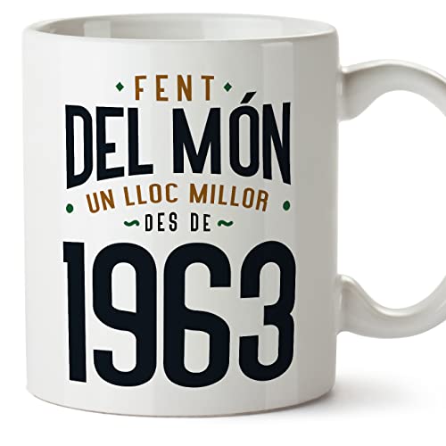 MUGFFINS Tazas 1963 Cumpleaños - En Catalán - Fent del Món un Lloc Millor - 11 oz / 330 ml -...