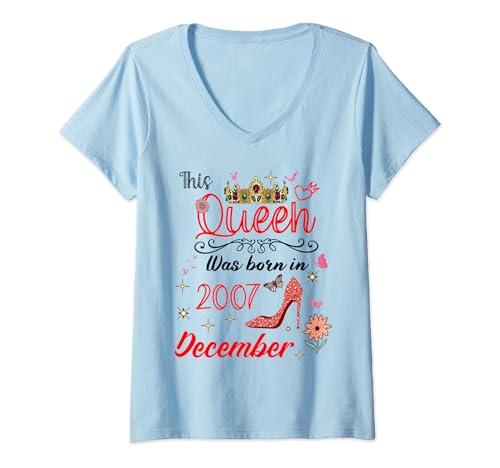 Diciembre 2007 Cumpleaños Esta Reina Nació En Diciembre 2007 Camiseta Cuello V