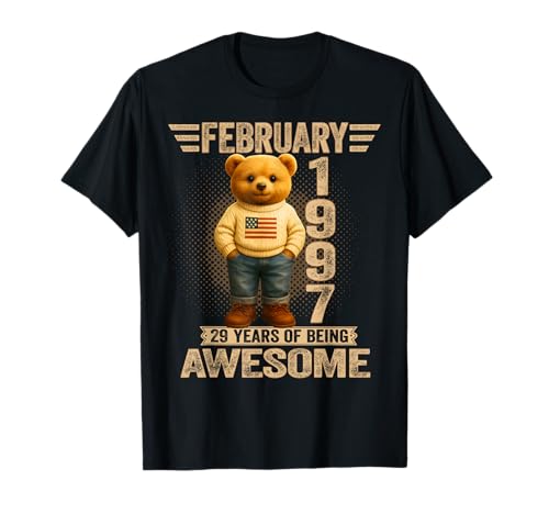 29 años Febrero 1997 Oso de Peluche 29 cumpleaños Hombres Mujeres Camiseta