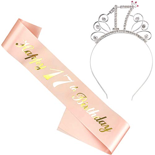 Ouceanwin Tiara Corona y Faja Cumpleaños 17 años Niña, Corona de Diamantes y Cinturón de...