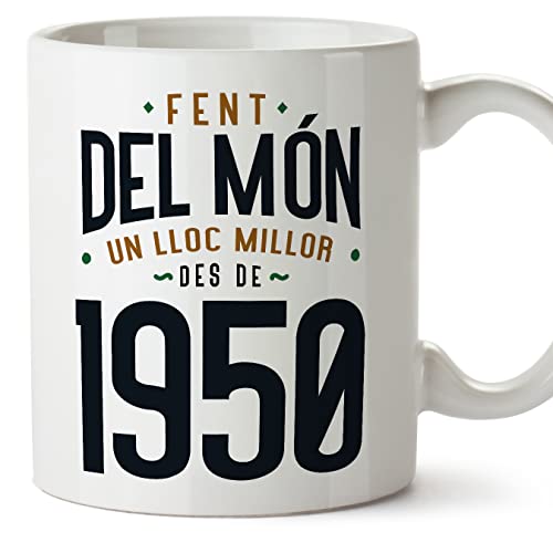 MUGFFINS Tazas 1950 Cumpleaños - En Catalán - Fent del Món un Lloc Millor - 11 oz / 330 ml -...