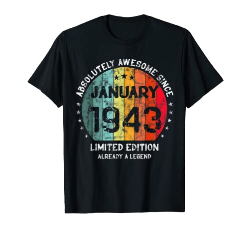 Impresionante Desde Enero 1943 Awesome Cumpleaños Retro Camiseta
