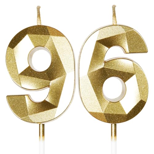 Velas de Cumpleaños 96 Años Dorado, Decoraciones para Hombres y Mujeres, Número 96 3D para Tarta,...
