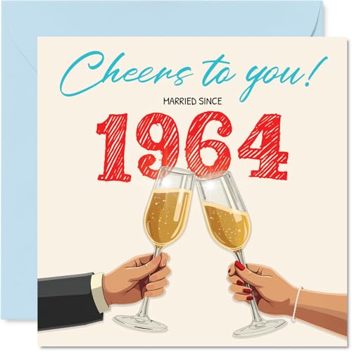 Tarjeta de 61 aniversario para mujeres y hombres – ¡Cheers! Married Since 1964 – Tarjeta de...