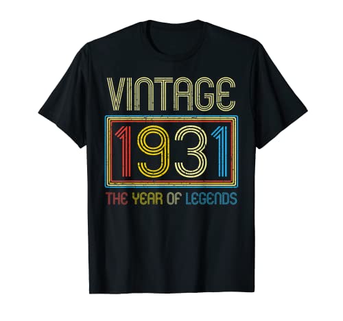 1931 Vintage Legends Born in 1931 Regalos de cumpleaños Hombres Mujeres Camiseta
