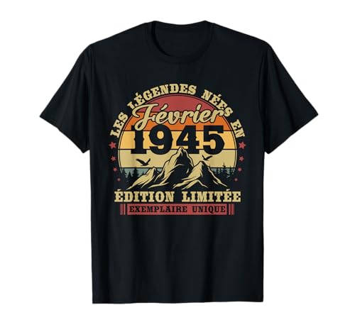 Vintage Febrero 1945 Retro Cumpleaños 80 Años Hombres Mujeres Camiseta