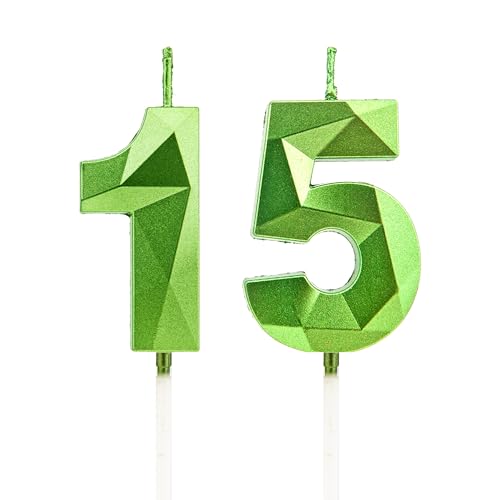 Velas 15 cumpleaños, velas con número verde, decoraciones para tartas de cumpleaños, bodas,...