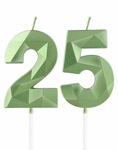 Velas verdes de 25 cumpleaños, vela verde 3D número 25 para pastel, decoraciones de cumpleaños de...