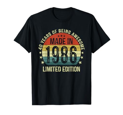 Vintage 1986 40 Años Cumpleaños Hombre Regalo Made In 1986 Camiseta
