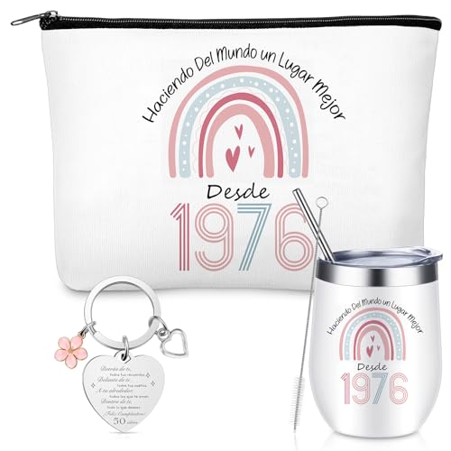 Hestya Regalos Mujer 50 Años, Regalos 50 Cumpleaños Mujer Bolsa de Maquillaje Llavero y Taza de...