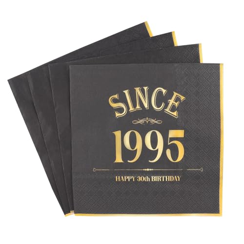 20 Servilletas para 30º Cumpleaños - Diseño Negro y Oro ‘Since 1995’, Decoración para...