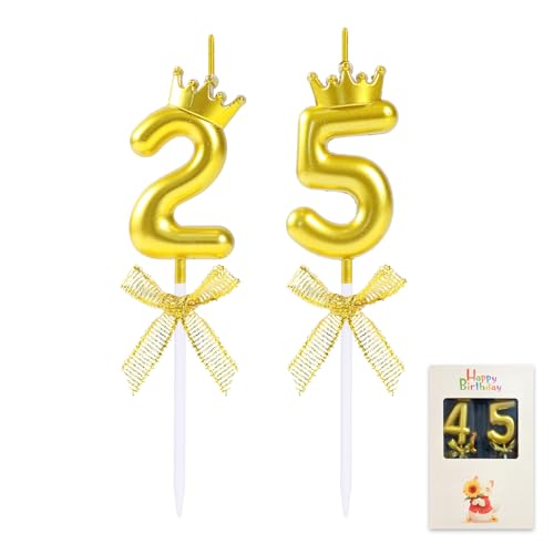 EAKE Velas de cumpleaños número 25 y 52, decoración para tarta con corona para cumpleaños...