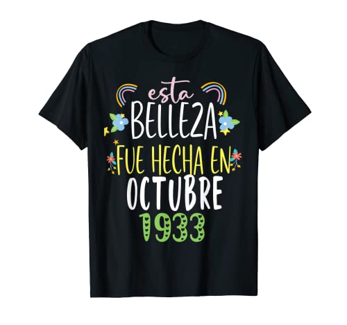 Hecha En octubre 1933 Mujer Regalo 89 años Cumpleaños Camiseta