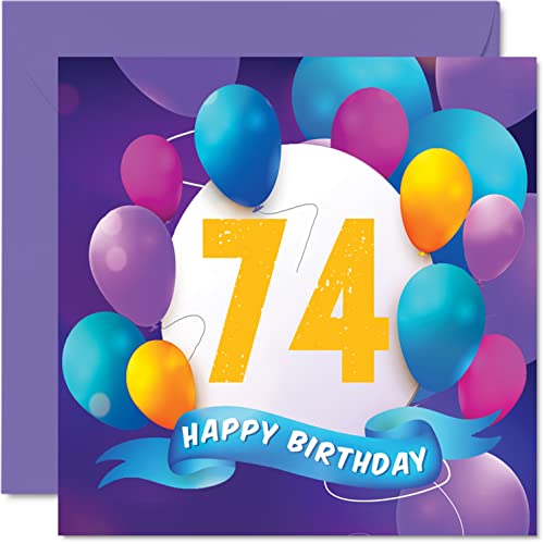 Tarjeta de cumpleaños número 74 para hombres y mujeres, fiesta de globos, tarjetas de feliz...