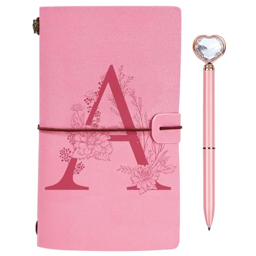 Cuaderno de Cuero Inicial, Diario Cuaderno con Bolígrafo de Diamante de Corazón, Cuaderno de Viaje...