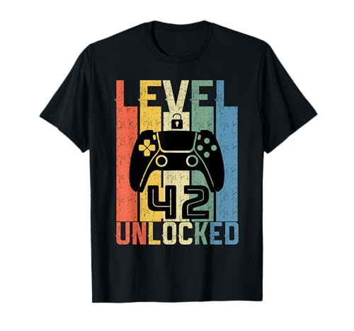 42 Años Cumpleaños Regalo gamer shirt level 42 unlocked Camiseta