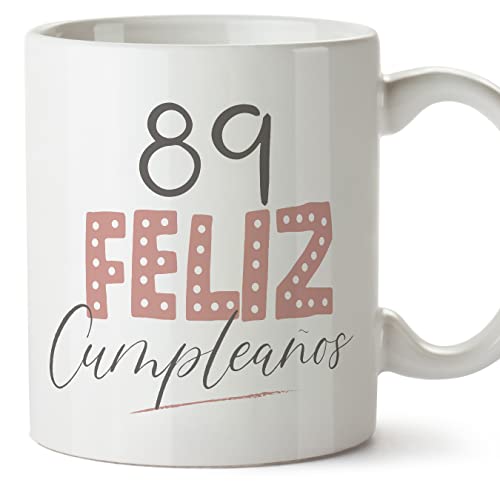 MUGFFINS Tazas 89 Cumpleaños - En Español - ¡Feliz Cumpleaños! Rosa - 11 oz / 330 ml - Regalo original y divertido