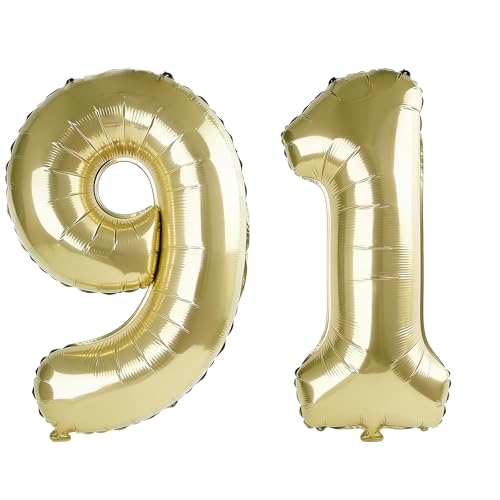 Globos de 40 pulgadas con el número 91 para decoraciones de fiesta de cumpleaños 91, globos...