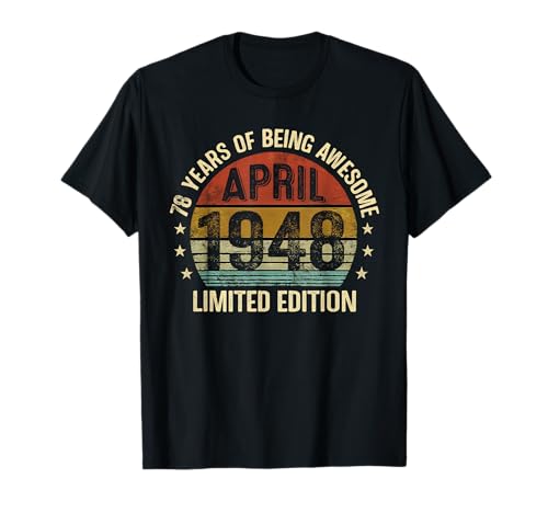 Cumpleaños de Abril EST 1948 Edición Limitada Vintage 78 Camiseta