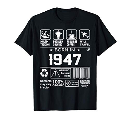 Regalo de cumpleaños orgánico de 1947 nacido en 1947 Camiseta