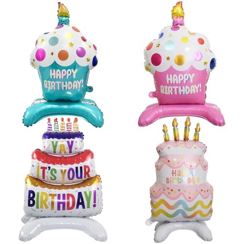 4 Piezas Pie Feliz CumpleañOs Globos, XXL Pastel de Cumpleaños con Globos de Aluminio, Globo de...