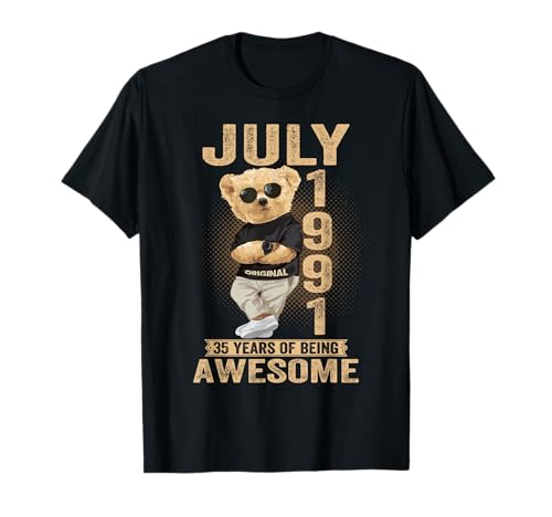 Julio de 1991 35 cumpleaños 2026 Oso de Peluche para Mujer de 35 años Camiseta